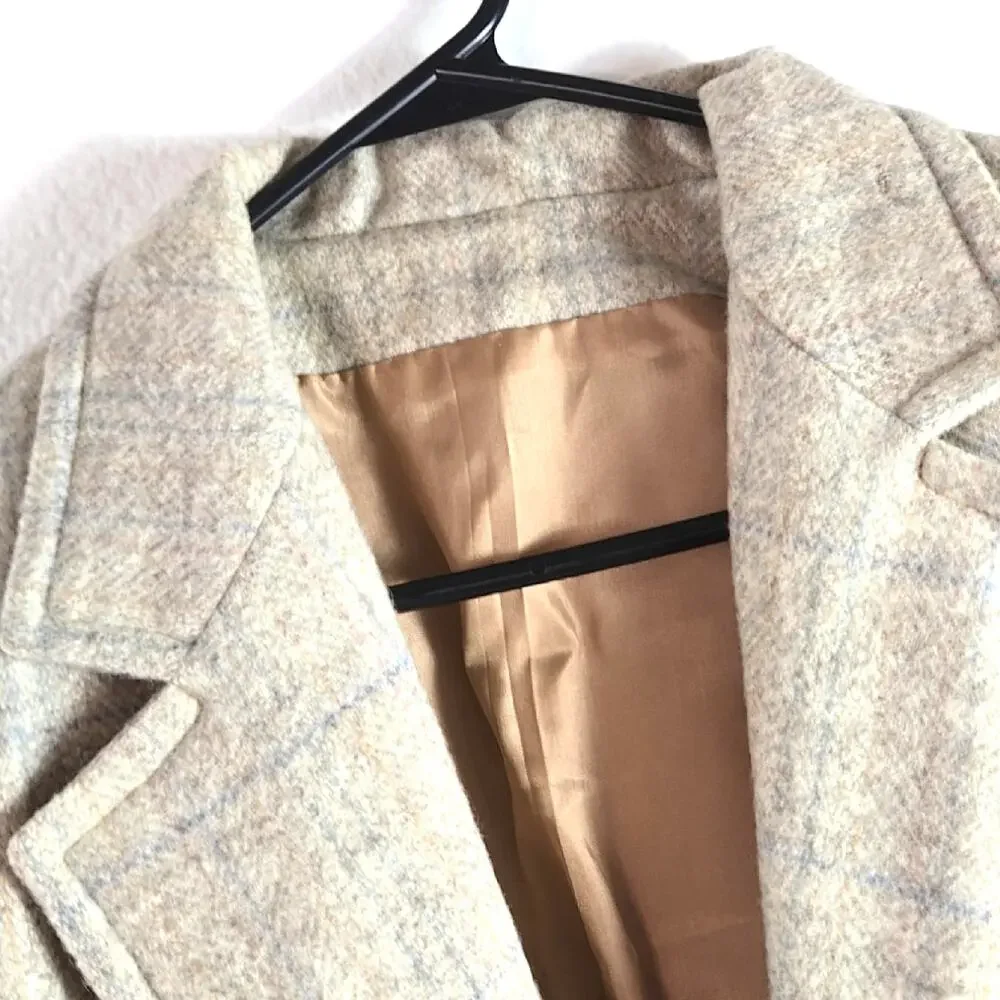 Vintage Handmade Wool Plaid Blazer Women’s L Lined Shoulder Pads